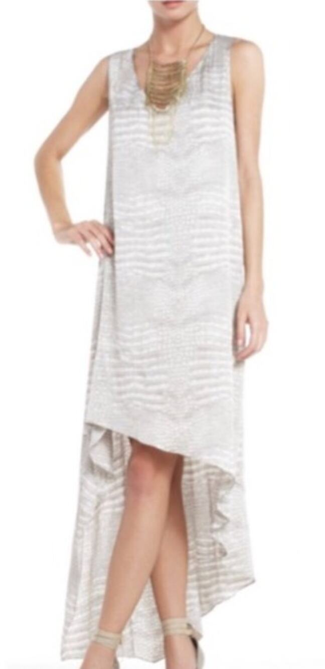 BCBGMAXAZRIA bcbg gray reptile sleeveless Avery satin asymmetrical maxi dress